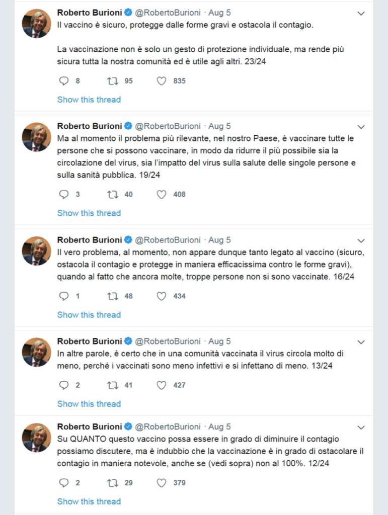 Burioni in Rai: i suoi tweet