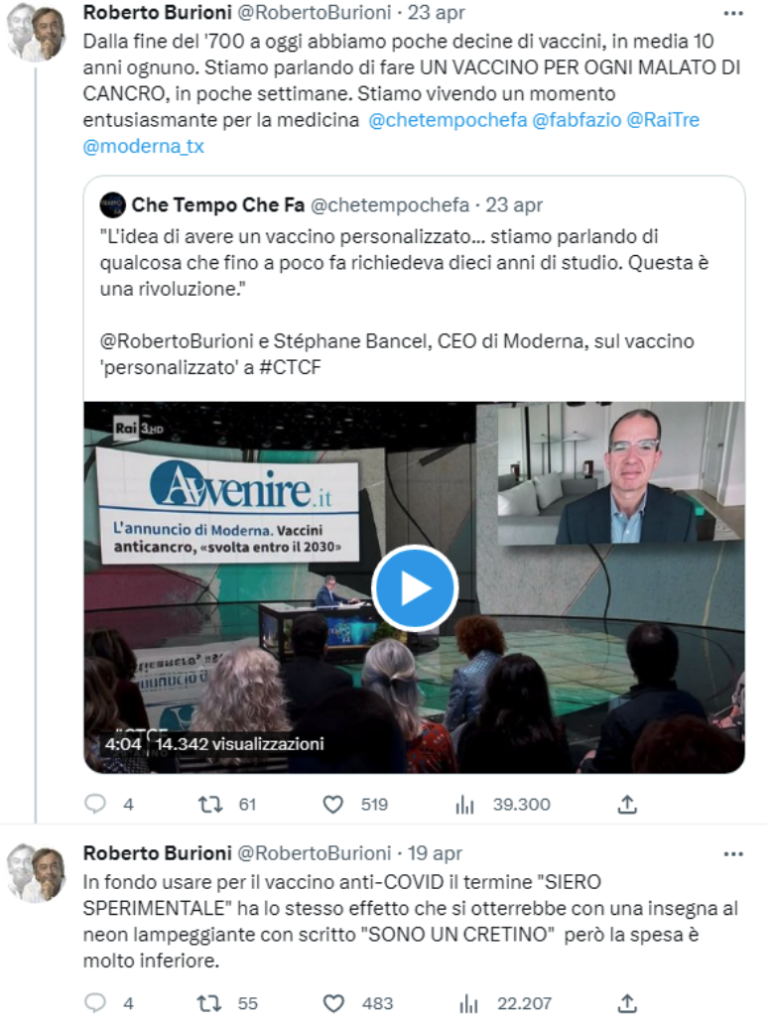 Burioni in Rai: i suoi tweet