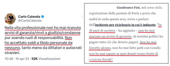 Tweet Calenda e Fini