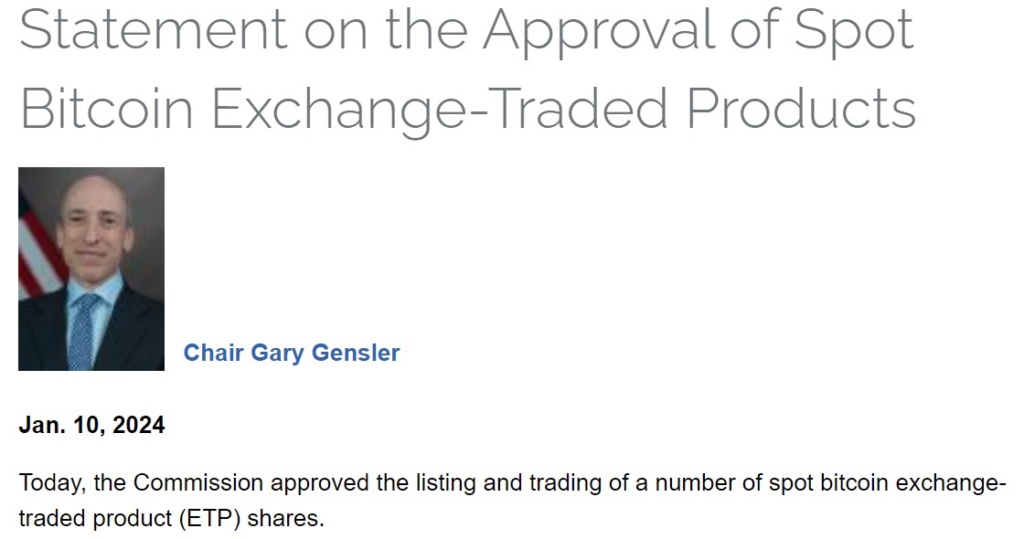 L'annuncio ufficiale sul sito della SEC L'annuncio ufficiale sul sito della SEC: Statement on the Approval of Spot Bitcoin ETF