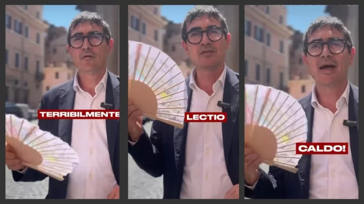 Fratoianni scopre il caldo col ventaglio (falce e martello)