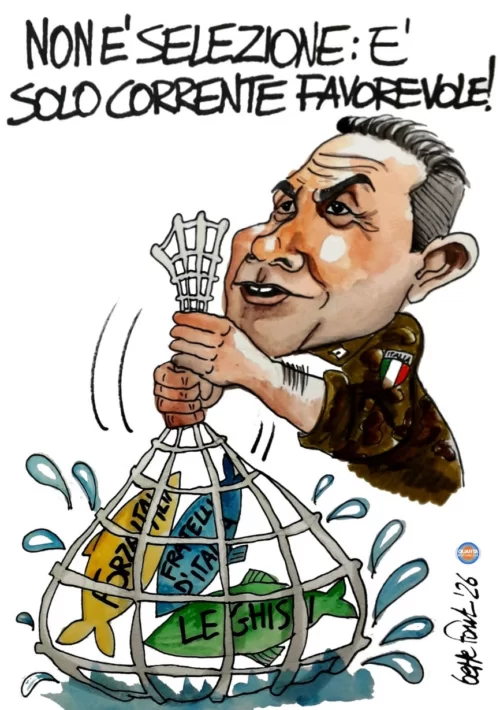 La rete di Futuro Nazionale - Vignetta del 21/06/2026 - Sedute Satiriche di Beppe Fantin