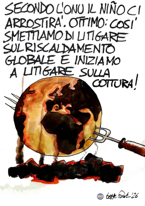 Dal riscaldamento globale all'arrosto globale - Vignetta del 15/06/2026 - Sedute Satiriche di Beppe Fantin