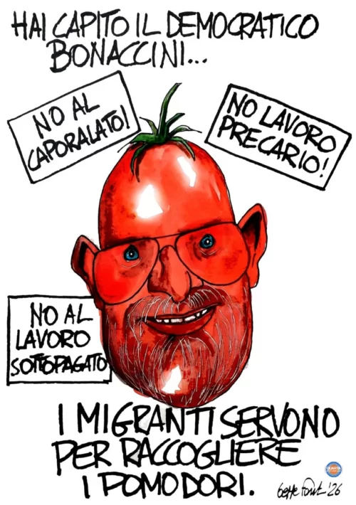 Il pomodoro democratico - Vignetta del 12/07/2026 - Sedute Satiriche di Beppe Fantin