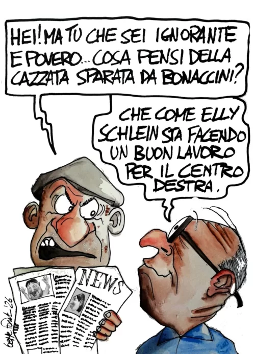 Bonaccini contro chi vota a destra - Vignetta del 30/08/2026 - Sedute Satiriche di Beppe Fantin