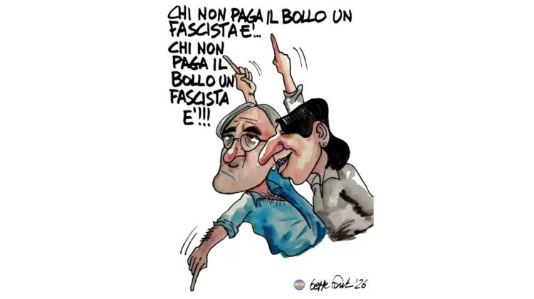 Meloni toglie il bollo: a sinistra musi lunghi - Vignetta del 22/09/2026