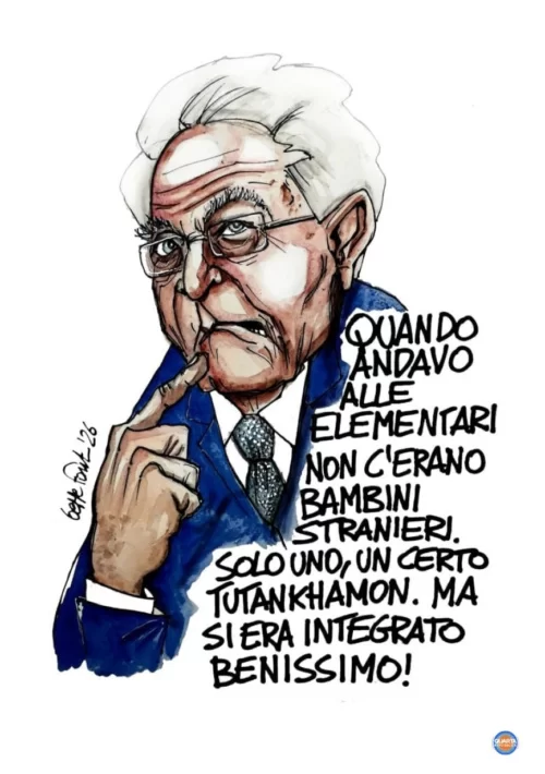 Mattarella, ricordi dalle elementari - Vignetta del 24/09/2026 - Sedute Satiriche di Beppe Fantin