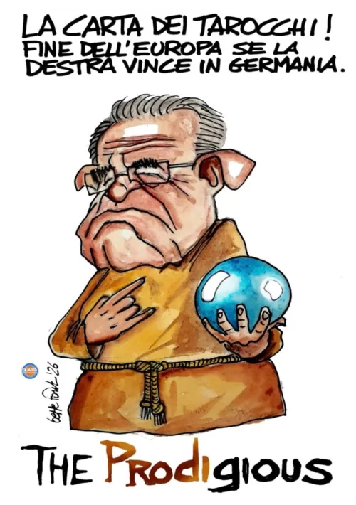 Prodi, l’indovino d’Europa - Vignetta del 26/09/2026 - Sedute Satiriche di Beppe Fantin