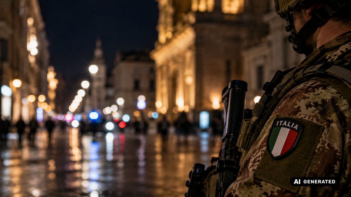 Soldato italiano nella notte urbana