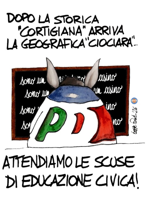 PD, ripetizioni di educazione civica - Vignetta del 15/10/2026 - Sedute Satiriche di Beppe Fantin