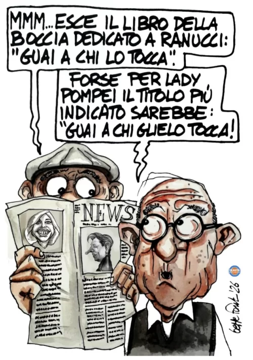 Ranucci e Lady Pompei: questione di… tocco - Vignetta del 05/10/2026 - Sedute Satiriche di Beppe Fantin